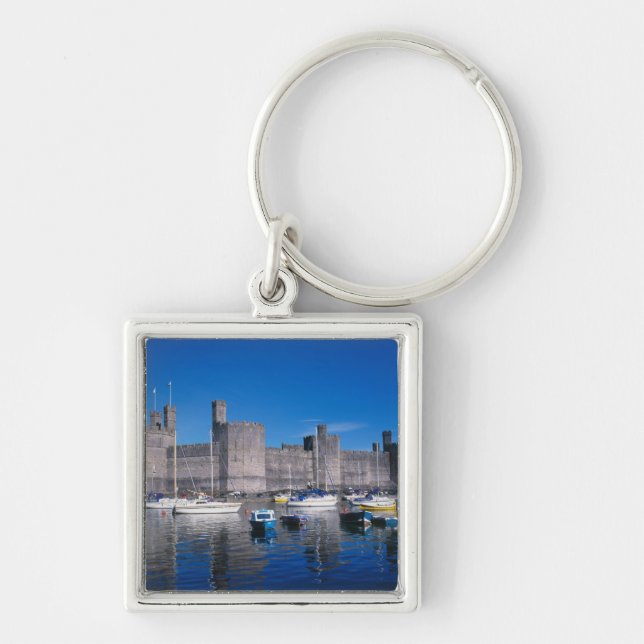 Caernarfon slott, Gwynedd, Wales Fyrkantig Silverfärgad Nyckelring (Framsidan)