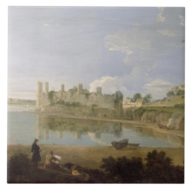 Caernarvon slott, c.1745-50 (olja på kanfas) kakelplatta (Framsidan)