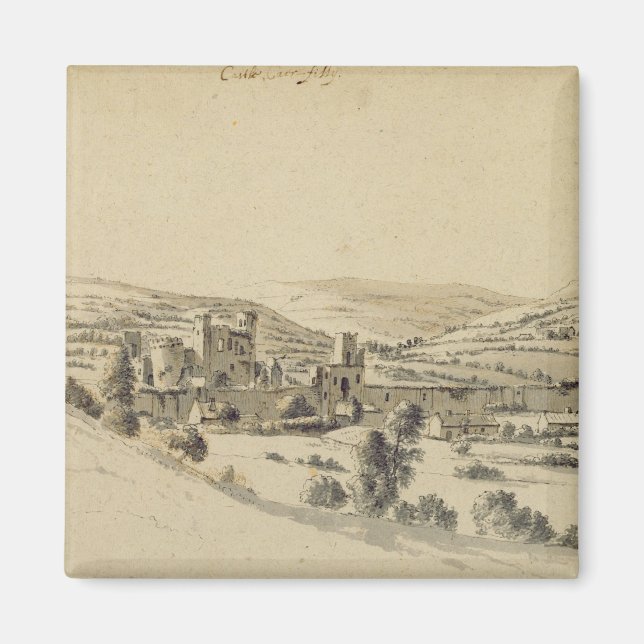 Caerphilly Castle (penna, bläck och tvättande på p Magnet (Framsidan)