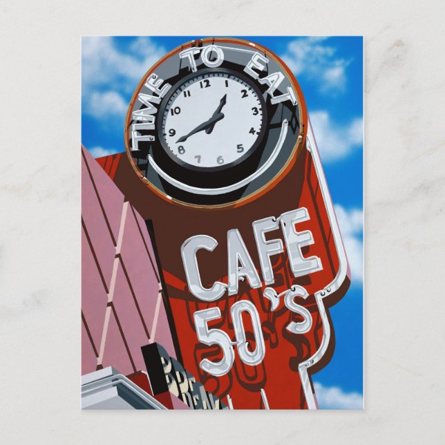 Cafe 50-tal Retro Diner Målning Postkort Vykort (Framsida)