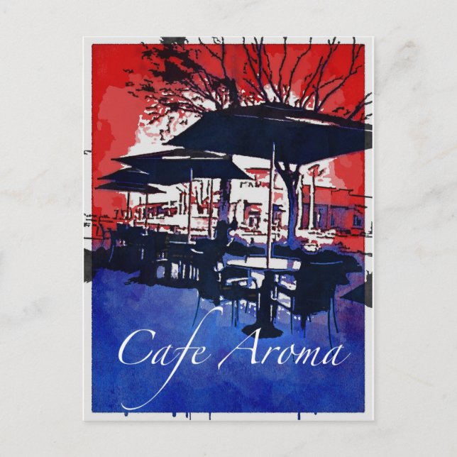 Cafe Aroma Sidepromenad Cafe Red Blue Pop Art Vykort (Framsida)