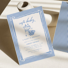 Cafe Baby Shower | Blå-randig baby bryggs Inbjudningar