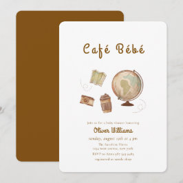Café Bébé Adventure Globe Coffee Baby shower Inbjudningar