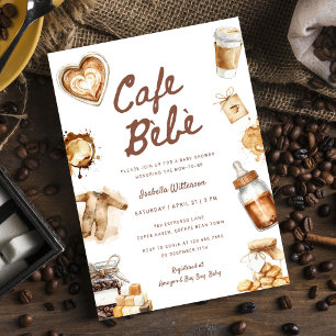 Cafe Bebe Baby brygger kaffe Brun baby shower Inbjudningar