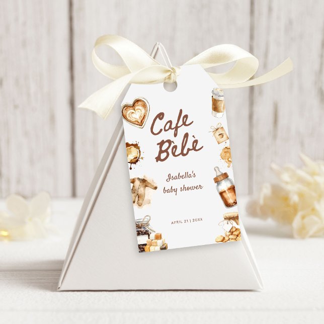 Cafe Bebe Baby Is Brewing Coffee Brown Baby Shower Presentetikett (Skapare uppladdad)