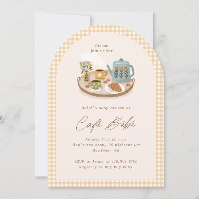 Café Bébé Baby Shower Kaffetema Inbjudningar (Framsida)