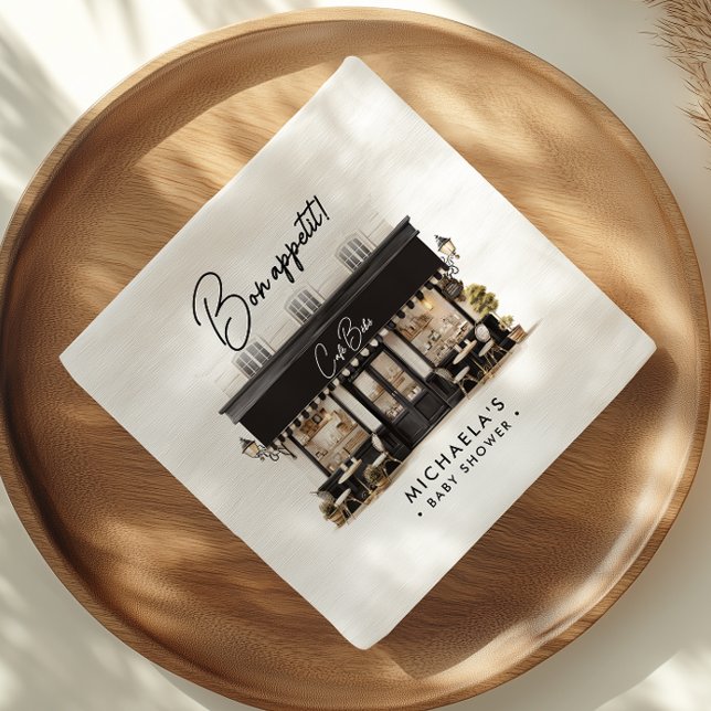 Café Bébé Black & White Bon Appétit Baby Shower Pappersservett (Skapare uppladdad)