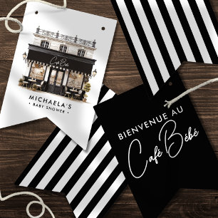 Café Bébé Black & White Paris Baby Shower Vimplar