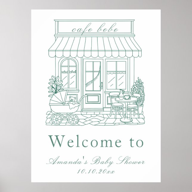 Cafe Bebe Bonjour Baby Shower Poster (Framsidan)