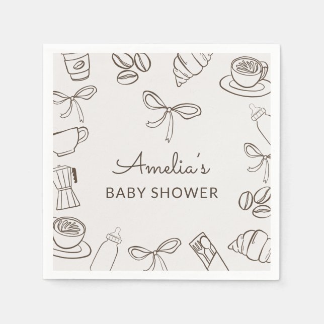 Cafe Bebe Brown Bow Baby Shower  Pappersservett (Framsidan)