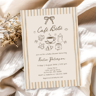 Cafe Bebe Brun Kaffebarn Baby Shower Inbjudan