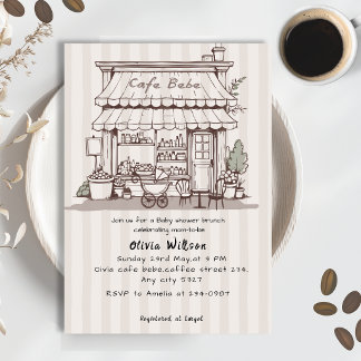 Cafe Bebe Coffee theme gender neutral Baby shower Inbjudningar