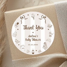 Café Bébé Fransk Handritad Baby Shower Tacksamhet Runt Klistermärke