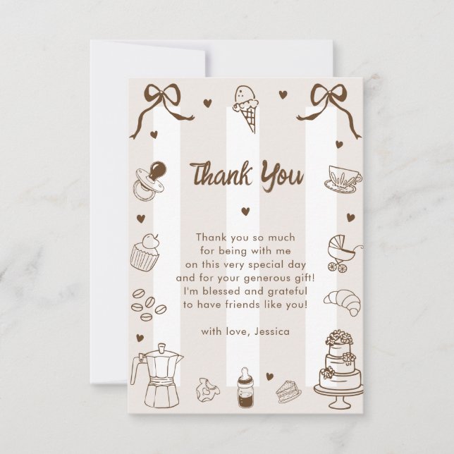 Café Bébé Fransk Handritad Baby Shower Tacksamhets Tack Kort (Framsida)