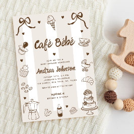 Café Bébé Fransk Handritad Kaffe Bebis Shower Inbjudningar