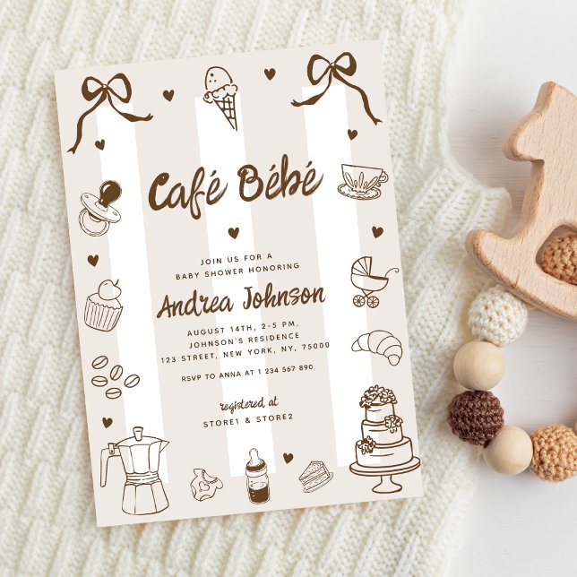Café Bébé Fransk Handritad Kaffe Bebis Shower Inbjudningar (Skapare uppladdad)