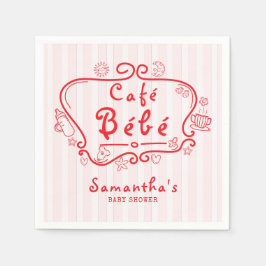 Café Bébé Fransk Modern Rosa Red Girl Baby Shower Pappersservett