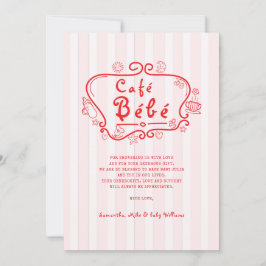 Café Bébé Fransk Modern Rosa Red Girl Baby Shower Tack Kort