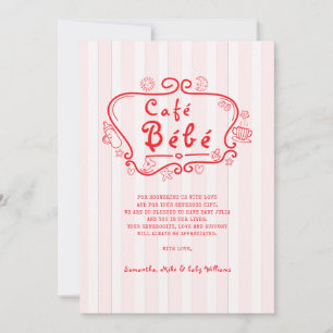 Café Bébé Fransk Modern Rosa Red Girl Baby Shower Tack Kort