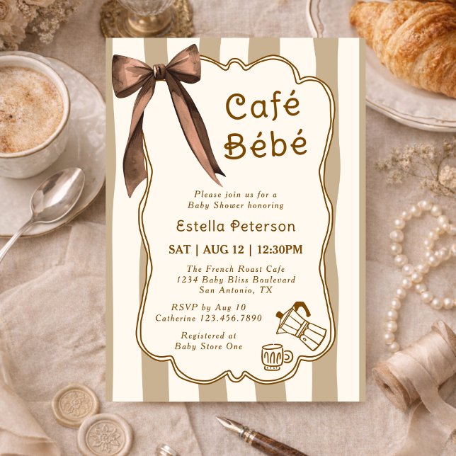 Cafe Bebe Fransk temafest för bebis med kafémotiv Inbjudningar (Skapare uppladdad)