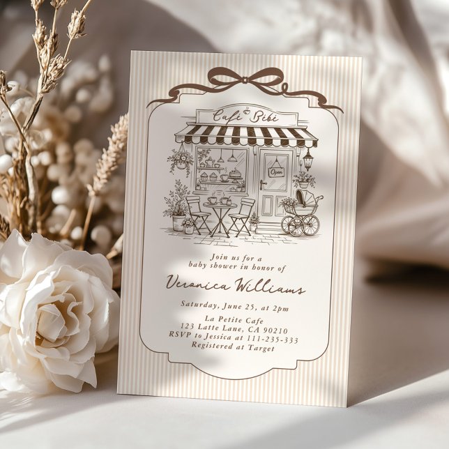 Cafe Bebe Gender Neutral Elegant Brown Baby Shower Inbjudningar (Skapare uppladdad)
