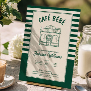 CAFÉ BÉBÉ GRÖN KAFFE Baby Shower Inbjudan
