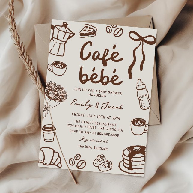 Cafe Bebe Handritad Kaffe Baby Shower Inbjudan (Skapare uppladdad)
