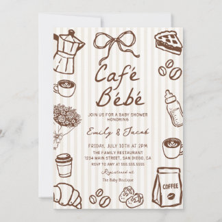 Cafe Bebe Handritad Kaffe Baby Shower Inbjudan