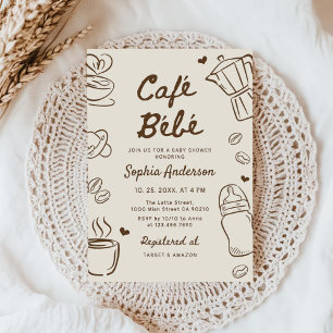 Cafe Bebe Handritad Kaffe Baby Shower Inbjudningar
