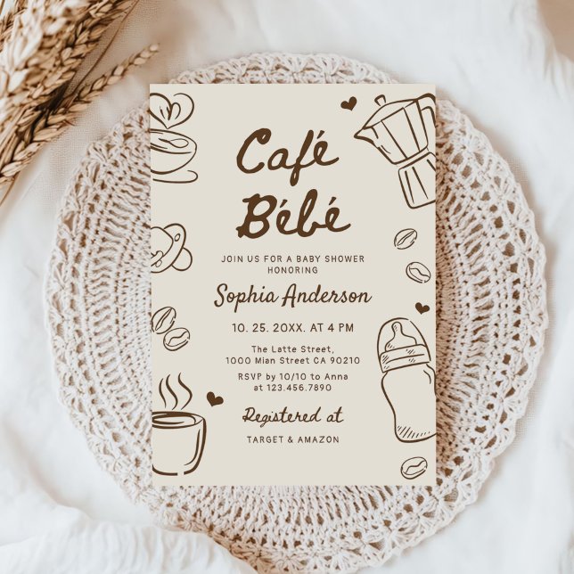 Cafe Bebe Handritad Kaffe Baby Shower Inbjudningar (Skapare uppladdad)