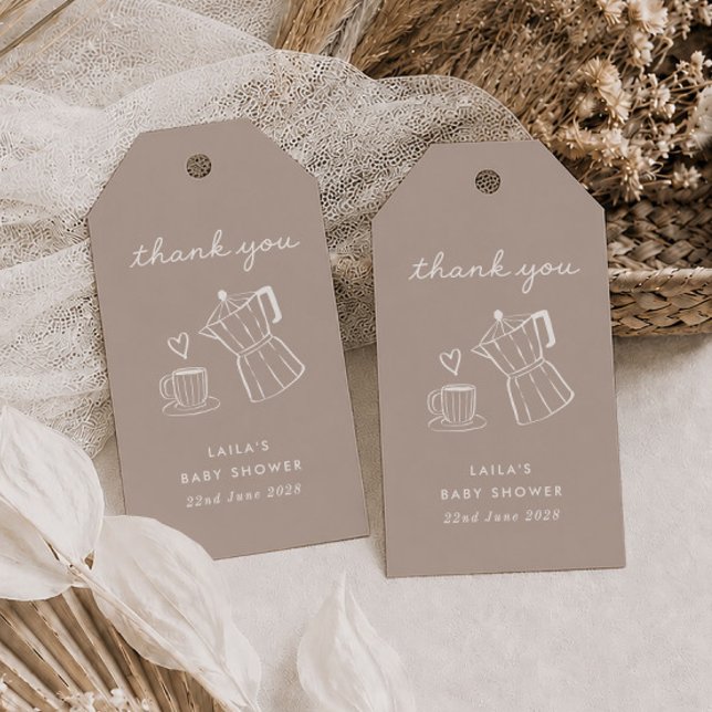 Cafe Bebe Hem Coffee Baby Shower Espresso Presentetikett (Zazzle Cafe Bebe Home Coffee Baby Shower Espresso Gift Tags)