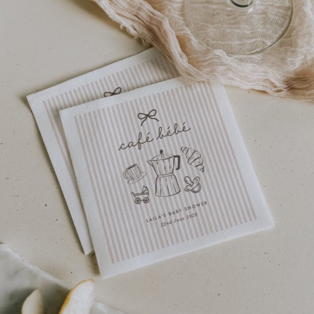Cafe Bebe Hem Coffee Babyfirande Randig Pappersservett (Zazzle Cafe Bebe Home Coffee Baby Shower Stripy Napkins)