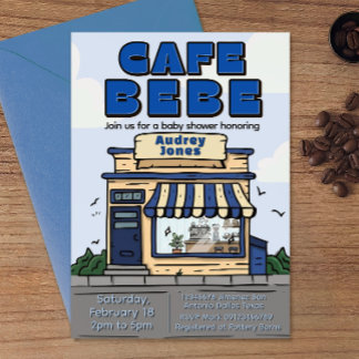 Cafe Bebe - Kaffe Tema Baby Shower Inbjudningar