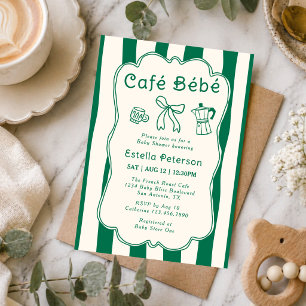 Cafe Bebe Kaffebutik Söt Grön Rosett Baby Brunch Inbjudningar