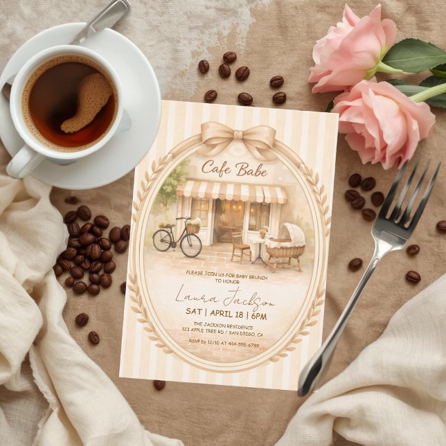 Cafe Bebe Könsneutral Elegant Brun Bebis Temadag Inbjudningar (Skapare uppladdad)