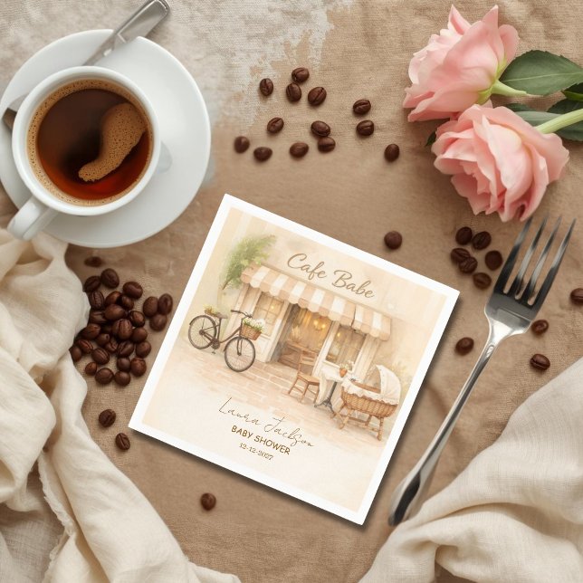 Cafe Bebe Könsneutral Elegant Brun Bebis Temadag Pappersservett (Skapare uppladdad)