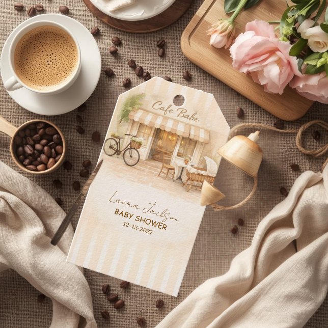Cafe Bebe Könsneutral Elegant Brun Bebis Temadag Presentetikett (Skapare uppladdad)
