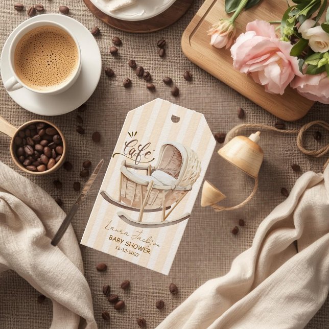 Cafe Bebe Könsneutral Elegant Brun Bebis Temadag Presentetikett (Skapare uppladdad)