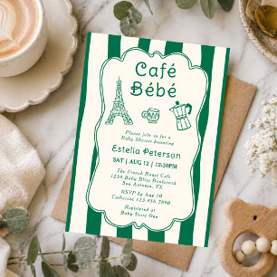 Cafe Bebe Paris Kaffebar Söt Grön Baby Brunch Inbjudningar