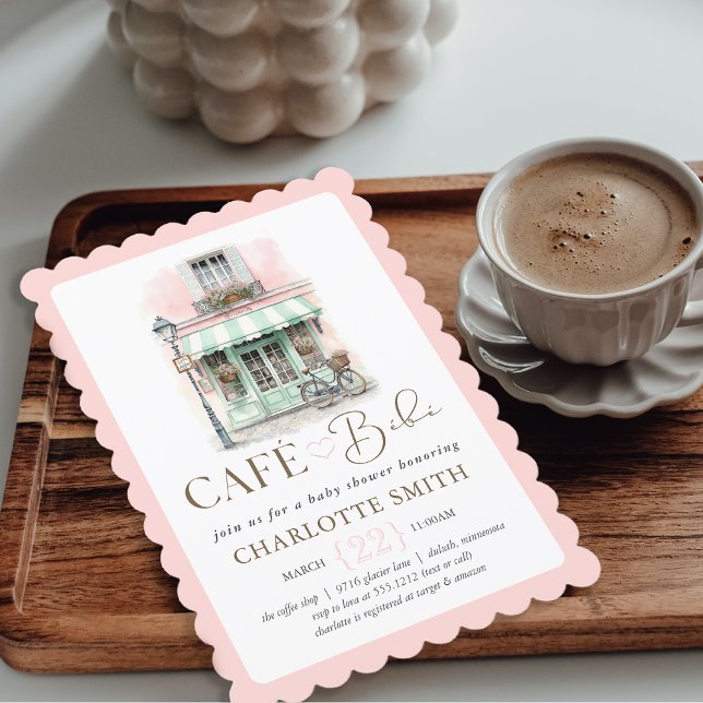 Café Bébé Paris-tema baby shower Inbjudningar (Café Bébé Paris Themed Baby Shower Invitation
#cafébébé
#stylishbabyshower
#parisbabyshower
)