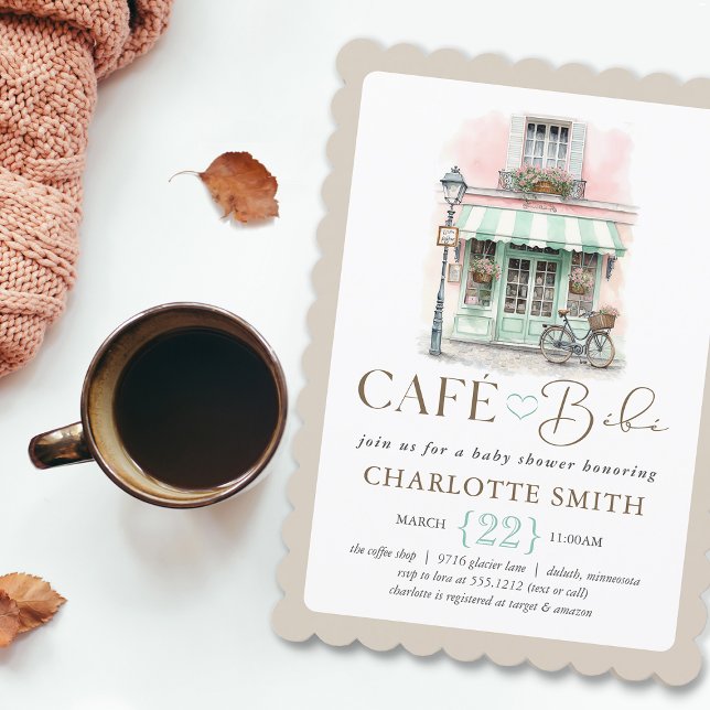 Café Bébé Paris-tema baby shower Inbjudningar (Café Bébé Paris Themed Baby Shower Invitation
#cafébébé
#coffeethemedbabyshower
#parisianbabyshower
)
