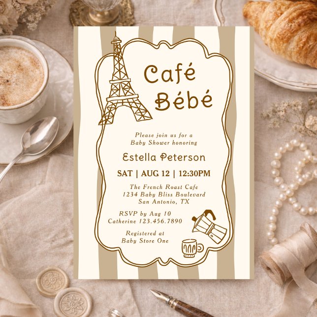 Cafe Bebe Parisian Coffee Shop Themed Baby Shower Inbjudningar (Skapare uppladdad)