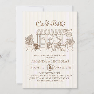 Cafe Bebe Parisisk Bebis Shower Inbjudningar