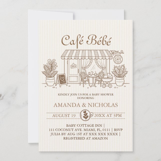 Cafe Bebe Parisisk Bebis Shower Inbjudningar (Framsida)