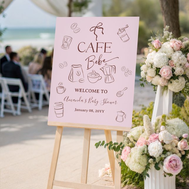 Cafe Bebe Pink Bow Tjej Baby Shower Välkommen Poster (Skapare uppladdad)