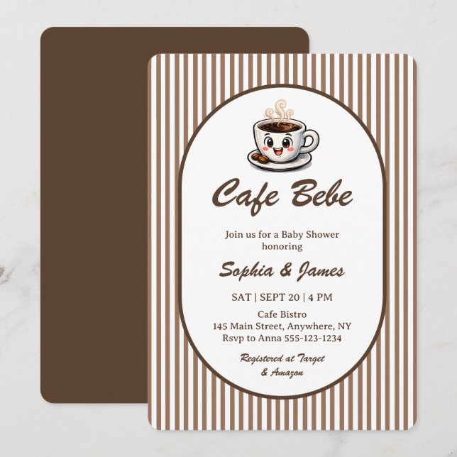 Cafe Bebe Söt Café Tematisk Baby Shower Inbjudningar (Fram/baksida)