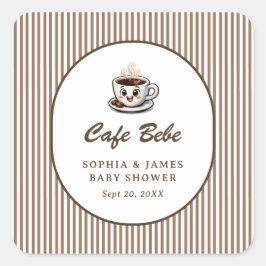 Cafe Bebe Söt Randig Baby Shower Present Fyrkantigt Klistermärke