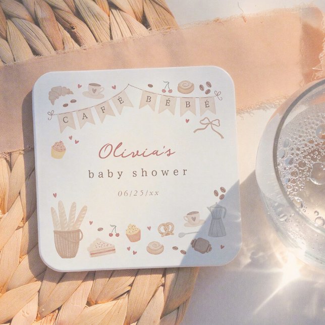 Cafe Bebe Watercolor Bakery Baby Shower Underlägg Papper Kvadrat (Skapare uppladdad)