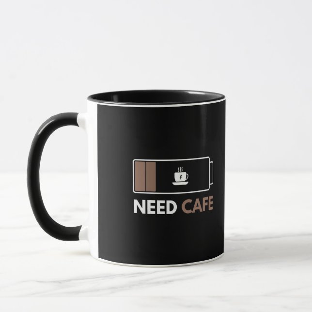 Café Behövs Rolig Kaffekopp med Låg Batterinivå (Vänster)