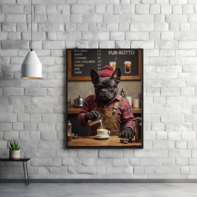 Café Chaos: Fransk Bulldog bakom Pub Poster (Skapare uppladdad)